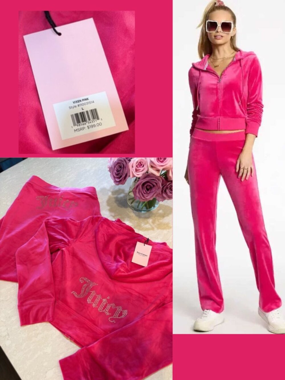 Juicy Couture Vixen Pink Velour Tracksuit Set